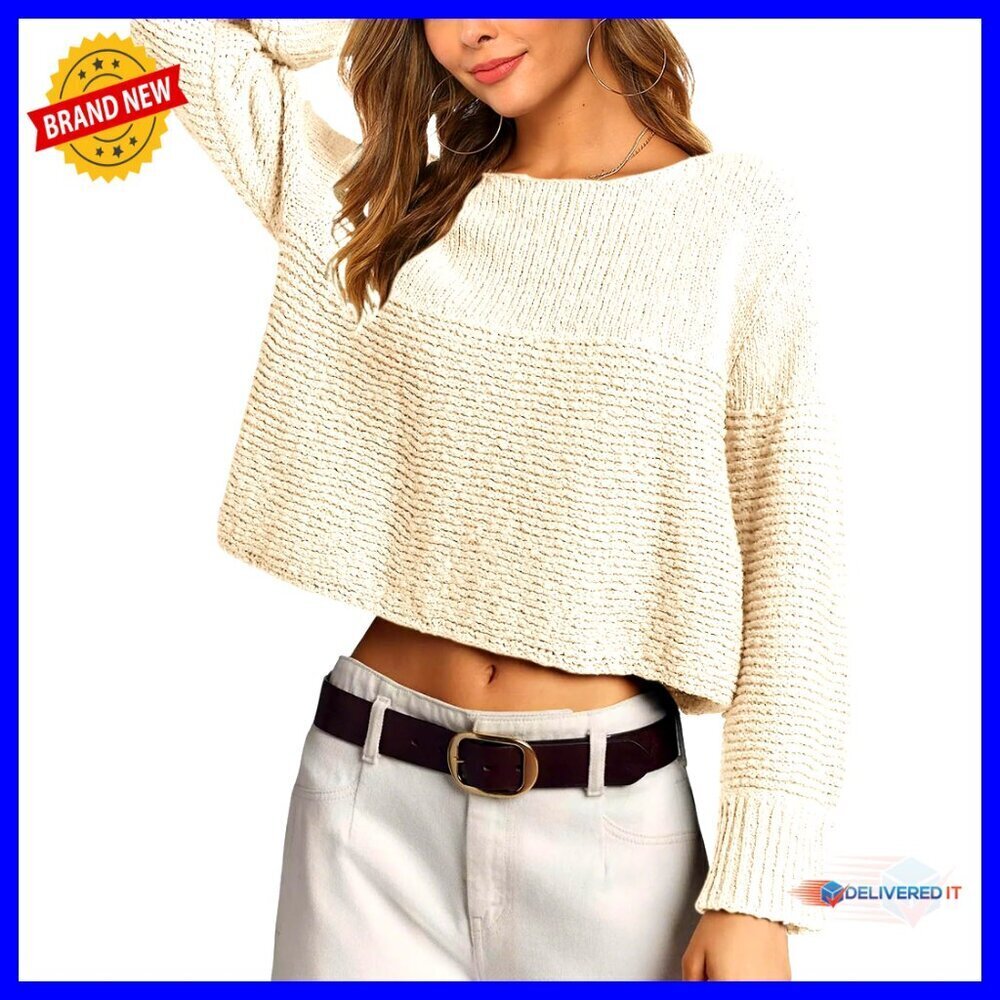 Crew Neck Ribbed Knit Sweater Cropped Pullover Casual Chic Textured Y2K